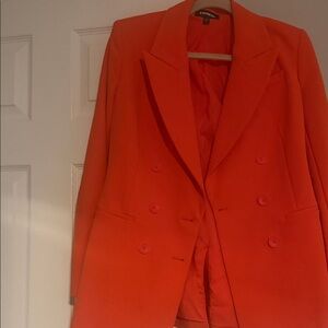 Express Women's Bold Orange Double-Breasted Blazer